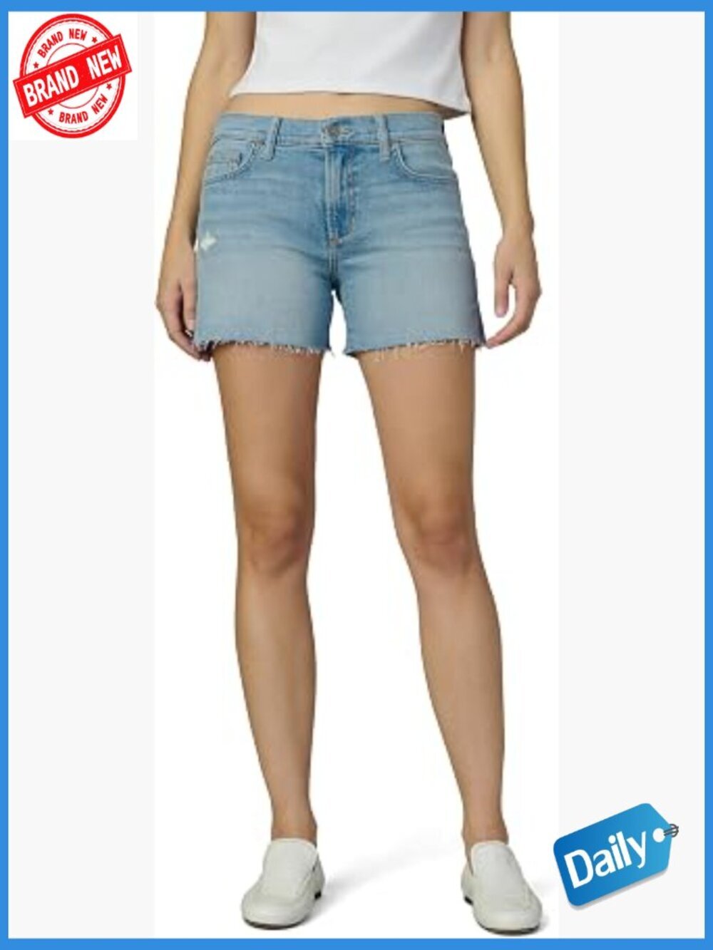 Mid-Rise Denim Shorts with Side Slit Detailing, 4" Inseam
